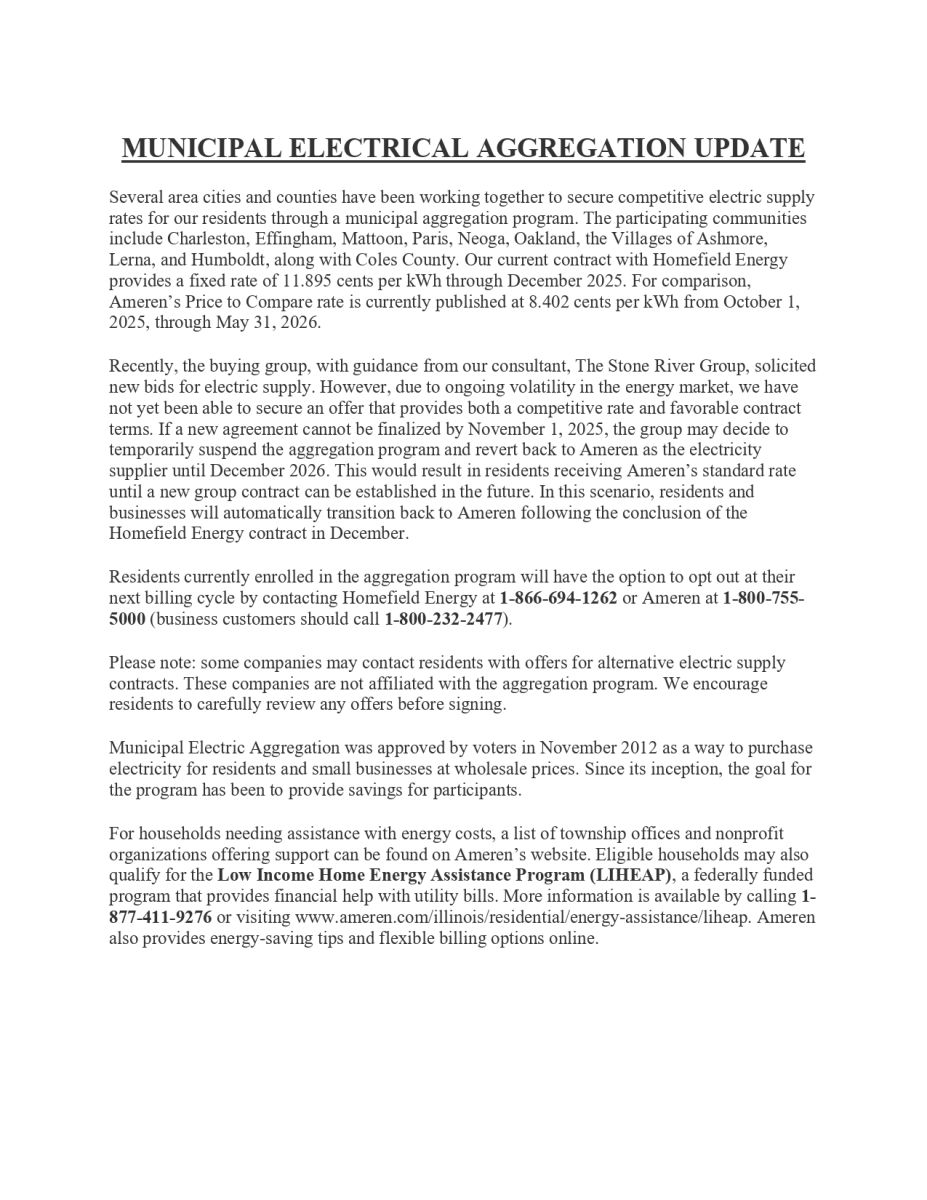 Electrical Aggregation Update Notification